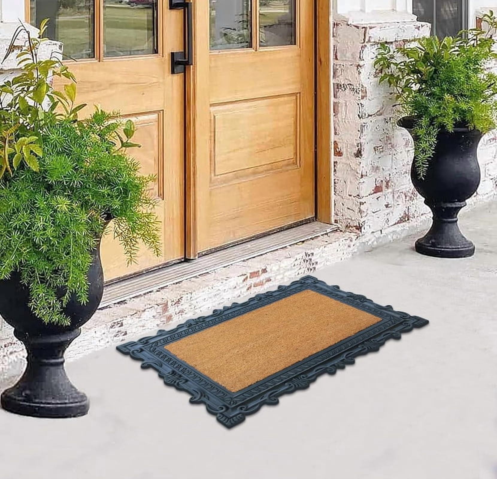 A1 Home Collections 36"×24" Natural Coir & Rubber Doormat - Decorative Welcome Design, Heavy Duty Coconut Fiber Entry Mat with Non-Slip Backing - Anti-Shed Treated, Low Profile Outdoor Front Door Mat