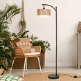 thumbnail image 4 of SUNMORY Rattan Floor Lamps, Boho Standing Lamps with Rattan & Linen Double Shades, Arc Lamp Floor with 12W Bulb, Foot Switch, Bohemian Floor Lamps for for Living Room, Bedroom, Study Room, 4 of 11