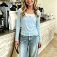 thumbnail image 2 of Little Girls Tops Layering Crew Neck Ruffle Loose Pullover Long Sleeve Color Block Casual Trendy Outfits Blue 3-4Years, 2 of 5
