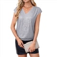 thumbnail image 2 of Tops de Corta con Lentejuelas y Cuello en V para Mujer, Camiseta Sin Mangas Elástica Brillante Plateada S, 2 of 9