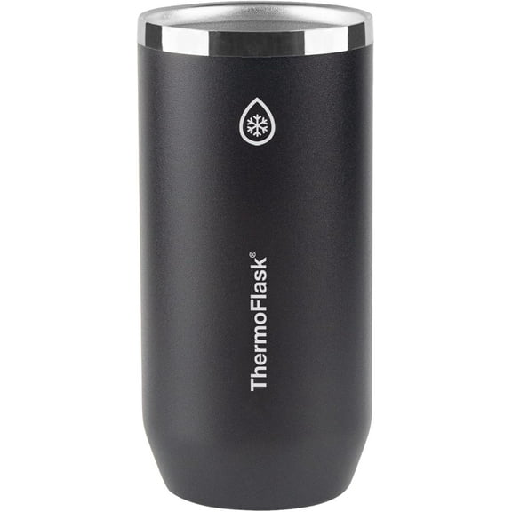 ThermoFlask 2-in-1 Vacuum Insulated Can Cooler Cup, 16 oz, Fits Tall Size Cans, Sweatproof, Non-Slip Base, Jet Black