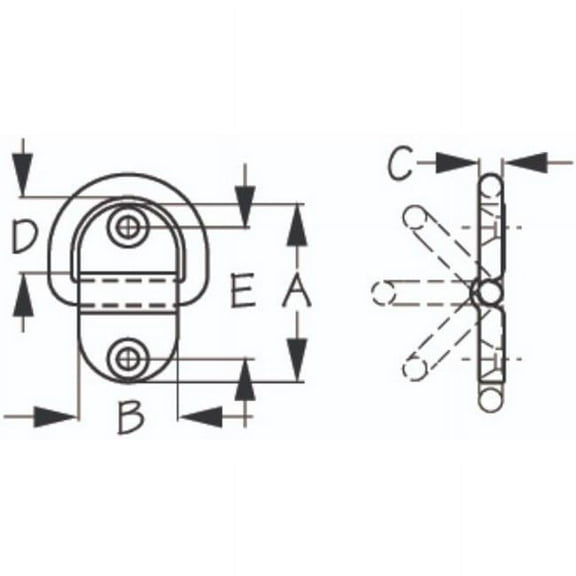 Sea Dog Marine 48615 2 Hole Stainless Steel Folding D-Ring for 3-048615-1