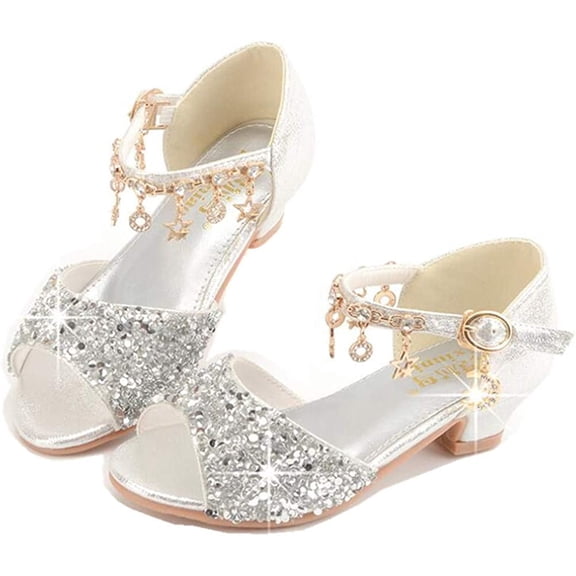 Little Kids Girls Sandals Glitter Rhinestone Dress Pumps Sequins Princess Low Heels Party Dance Shoes