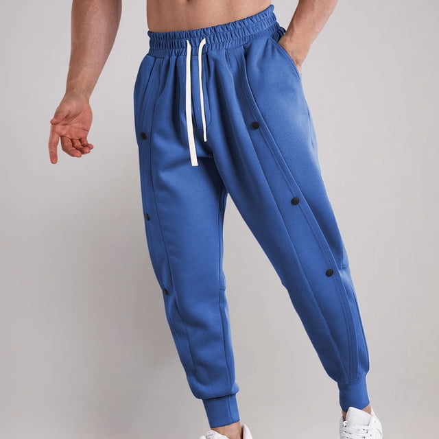 Pantalones largos para hombre, de color liso, a la moda, con cintura gruesa, botones informales, deportivos, de algodón