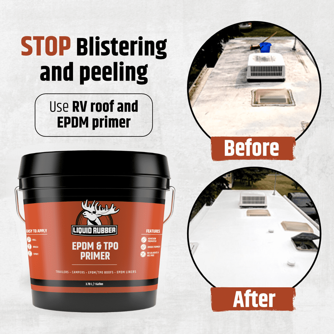 Liquid Rubber EPDM And TPO Clear Primer, Rubber RV Roofing Coating, 1 Gallon, 250 Sq ft Coverage