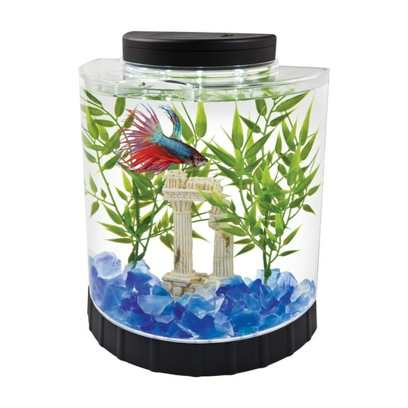 Tetra 1.1 Gallon Betta Aquarium Kit, Half Moon-Shaped Aquarium with LED Light