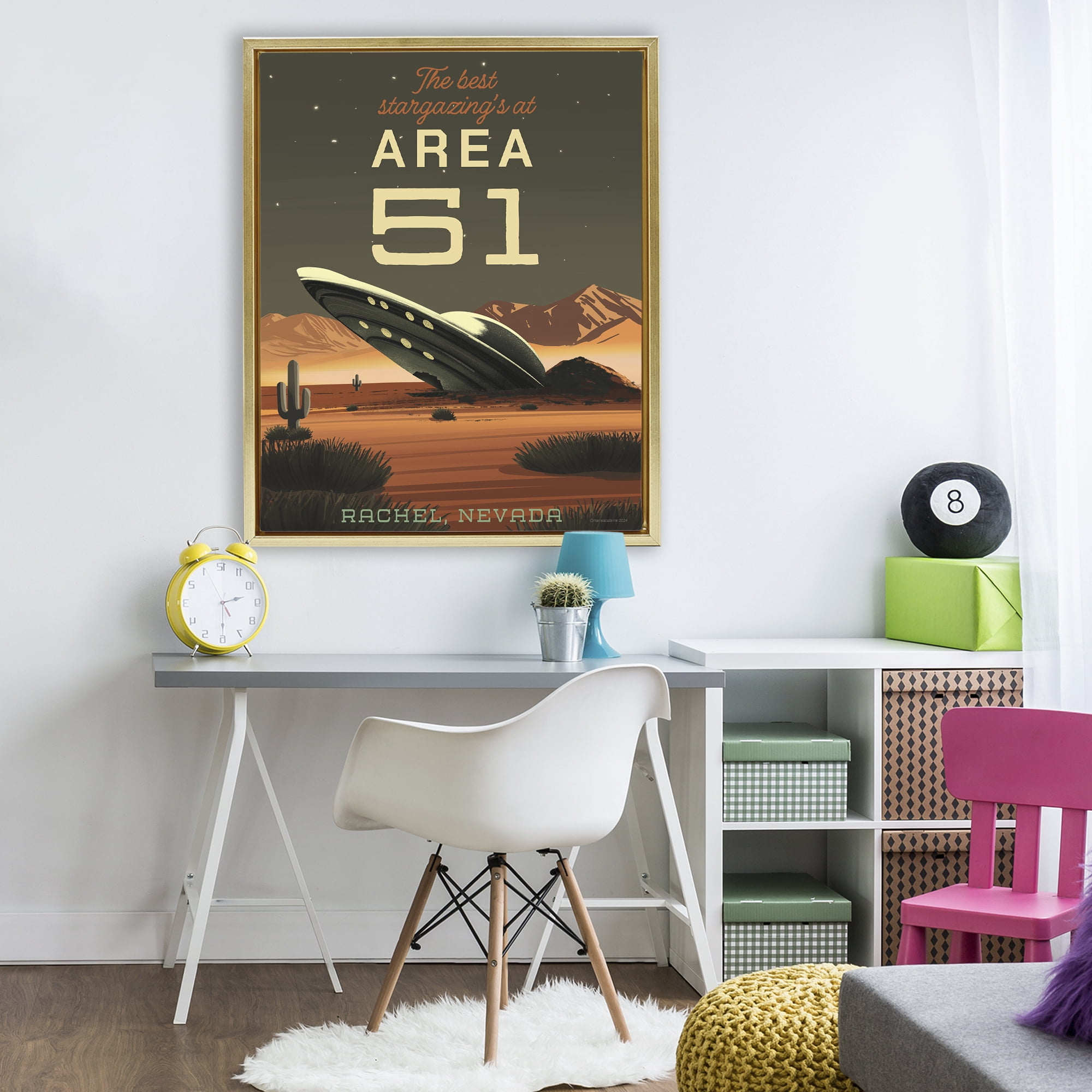 Stupell Industries Stargazing Area 51 Gold Framed Floater Canvas Wall Art, design by Omar Escalante