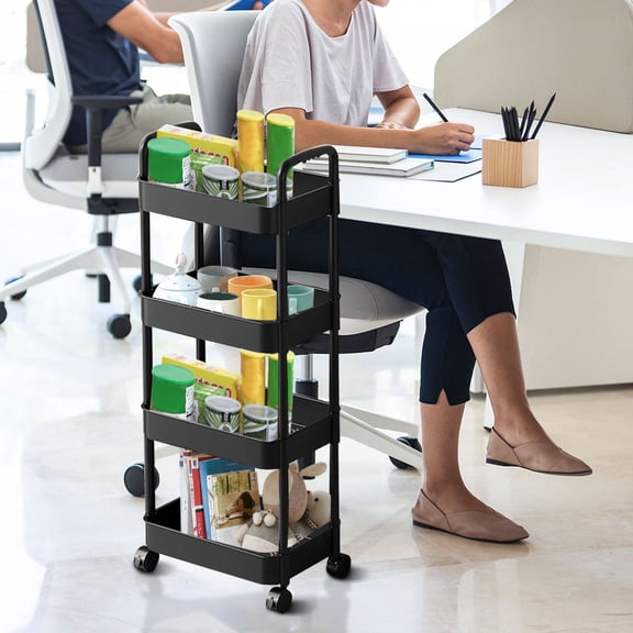 Gnmfd 4-Tier Rolling Storage Cart with Wheels, Multi-Room Organizer for Kitchen Bathroom Living Room Office, Plastic Mobile Storage Rack with Drainage Basket for Efficient Organization