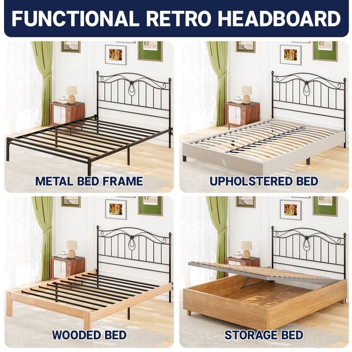 Yoneston Full Size Metal Headboard with Adjustable Height for Full Beds, Black