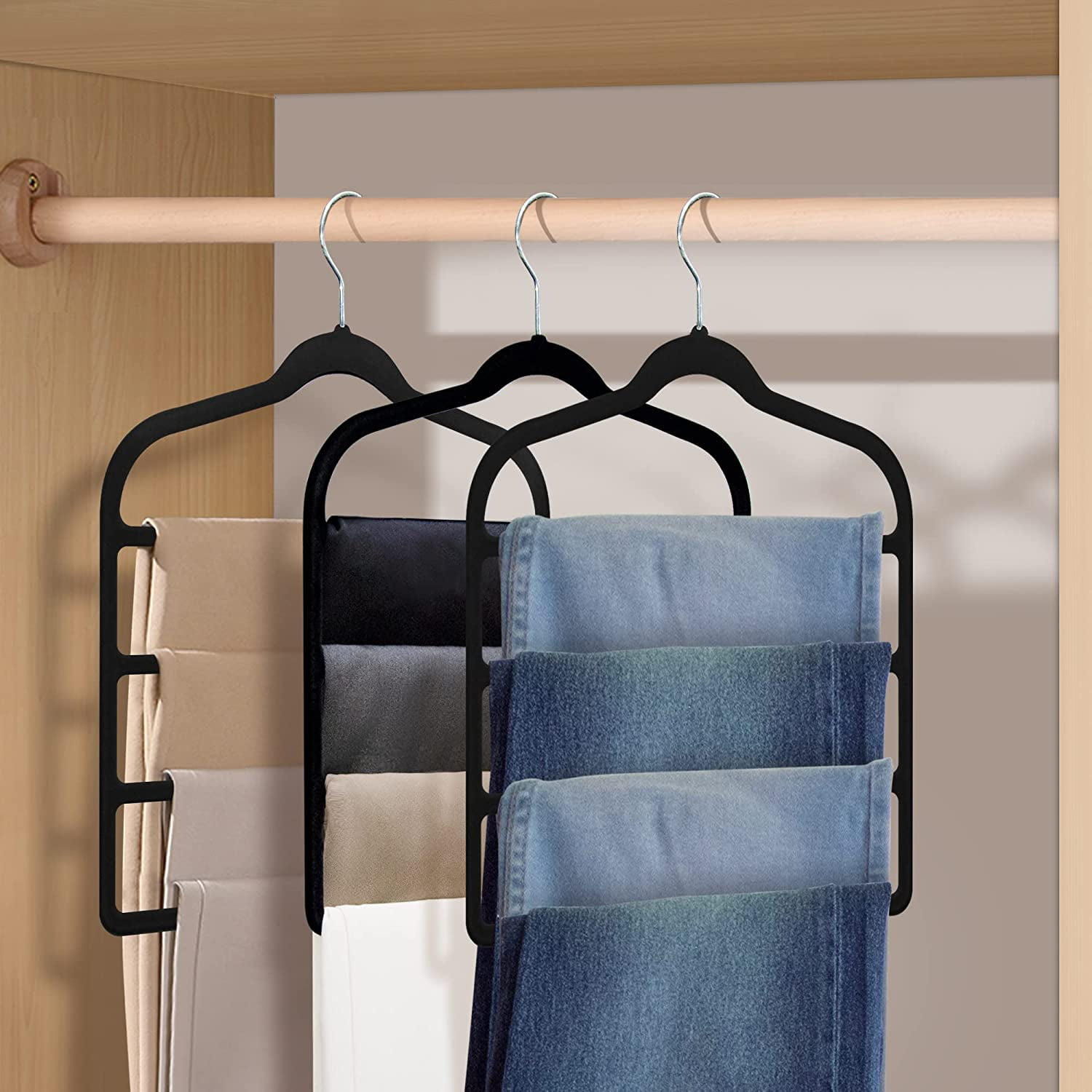 TRIANU 5 Pack Multi Layer Velvet Pants Hangers, 4 Tier Skirt Hangers Non  Slip Space Saving Closet Organizer for Slack, Trouser, Jeans, Leggings 