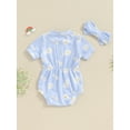 thumbnail image 4 of Bagilaanoe Newborn Baby Girl Summer Rompers Daisy Print Short Sleeve Bodysuits + Headband 3M 6M 9M 12M 18M Infant Ribbed One Piece Jumpsuit, 4 of 7