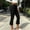 Black, variant on Women's Solid Cropped Micro Flare Pants, Fold Over Elastic Waist Capri Trousers, Stretch Slim Fit Casual Summer Wear Black M