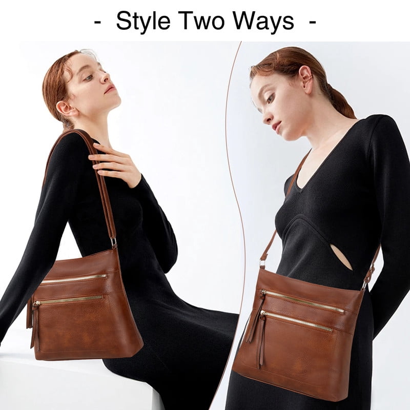 GAEKEAO Crossbody for Women Vegan Leather Casual Satchel Bag Shoulder Purse with Zipper Pockets and Adjustable Strap