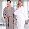 thumbnail image 1 of Albornoz de algodón puro grueso para otoño e invierno, bata de baño para mujer, larga, absorbente, de secado rápido, camisón cálido para pareja, conjunto de pijama para hombre, 1 of 4