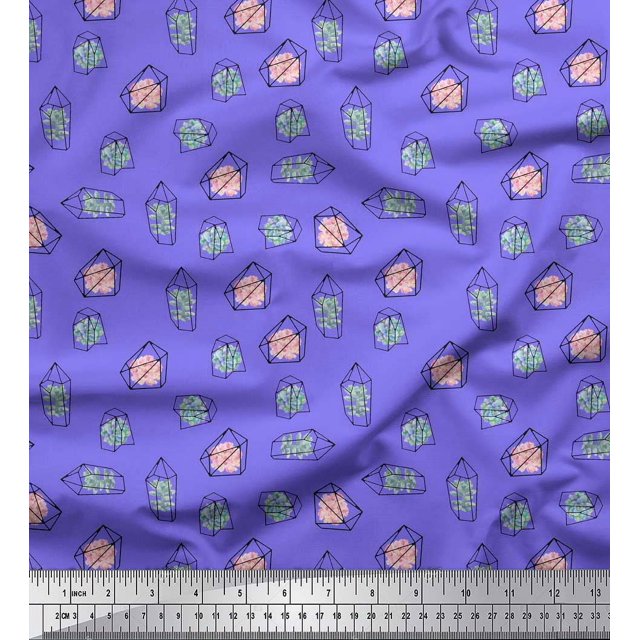 Soimoi Purple Poly Georgette Fabric Crystals Floral Print Sewing Fabric Yard 52 Inch Wide