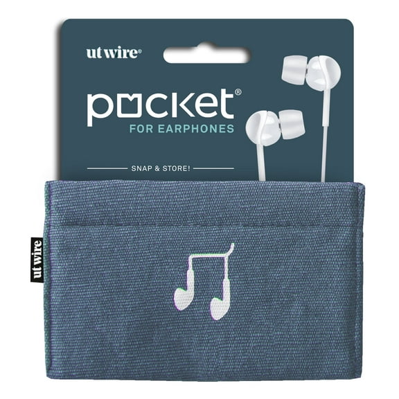 Pocket Snap & Store Earphone Case Pouch, Slate Blue with Solid Grey Interior
