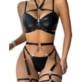 thumbnail image 1 of Sexy Pu Leather Strappy Underwire Garter Belt Lingerie Set, 1 of 6