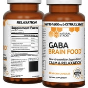 Natural Stacks Gamma-Aminobutyric Acid GABA Supplement 60 ct. - Deep Relaxation and Calm - Night Time Sleep Aid - Brain Food Formula Promotes GABA (Gamma-Aminobutyric Acid)