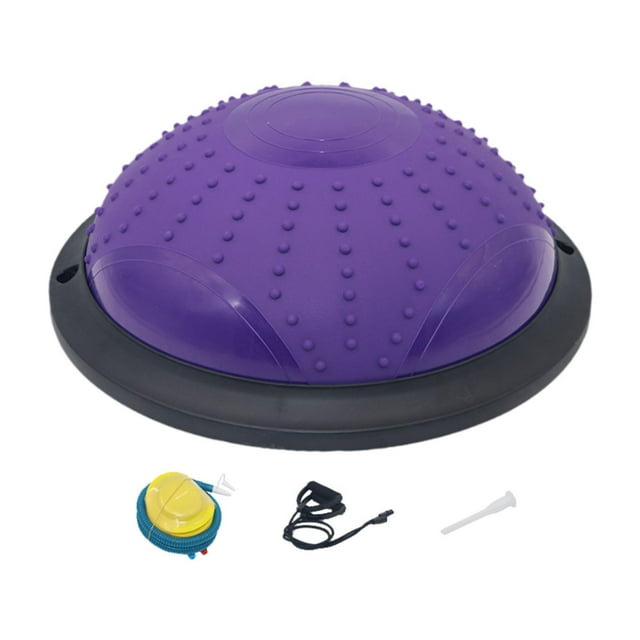 Pelota de equilibrio, media pelota inflable, para adultos con bandas de resistencia, equipo con bomba, pelota de yoga para entrenamiento de equilibrio Púrpura