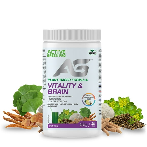 Active Green Pro® - Vitality & Brain - Pineapple & Coconut Flavour - Plant-Based - Brain Boost - Improve Cognition -400g