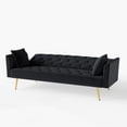 thumbnail image 3 of Arouseden 72" Black Velvet 3 Seater Sofa Golden Legs,American Retro Style Couch with 2 Comfortable Pillows,Velvet Button Tufted Couch for bedroom,Upholstered 3-Seater Sofa for Small Living Room, 3 of 10