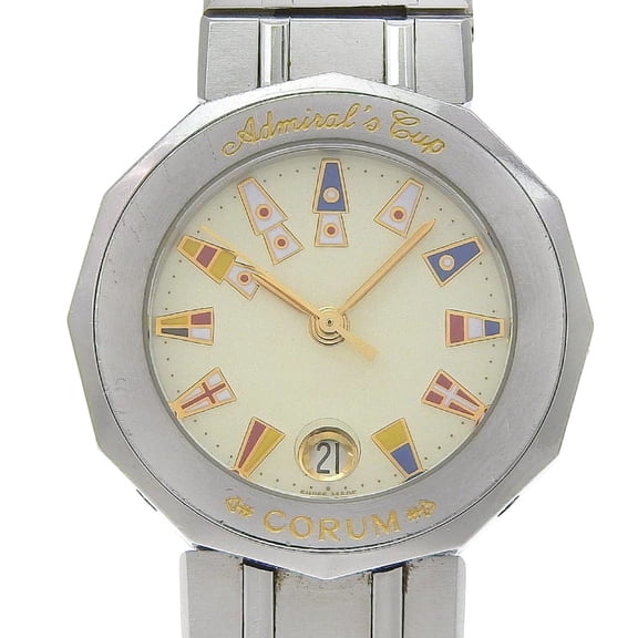 Pre-Owned Corum Admirals Cup Watch 39.610.20 V050 Stainless Steel Silver Quartz Analog Ivory...