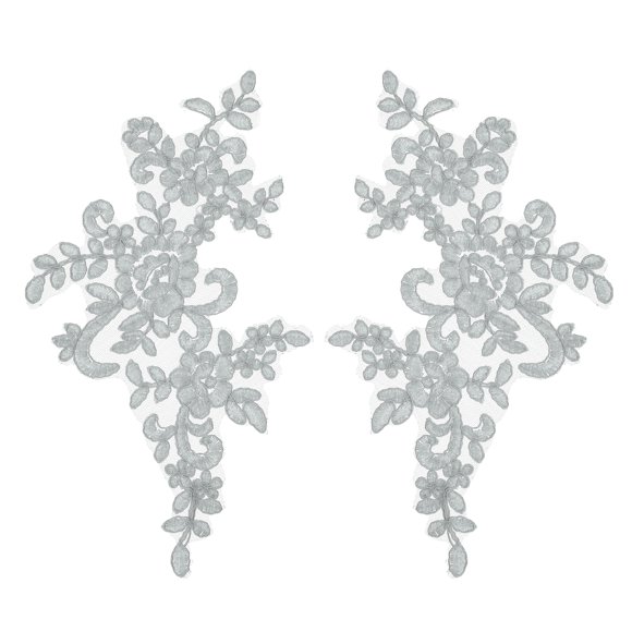 Uxcell 2 Pack Appliques en Dentelle Fleur Gris Fumé, 10 x 5 Pouces Broderie 3D Patch Couture Embellissements pour Mariage Robe de Mariée Vêtements Bricolage Accessoires Décoration