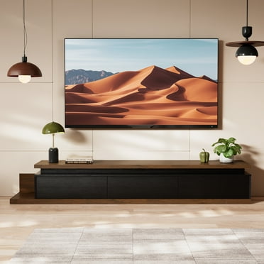 Tolead Extendable TV Stand with LED Lights – Modern Reversible Wood Entertainment Center for TVs 80"-106" with Three Drawers, Black & Walnut Finish, Ideal for Living Room & Bedroom