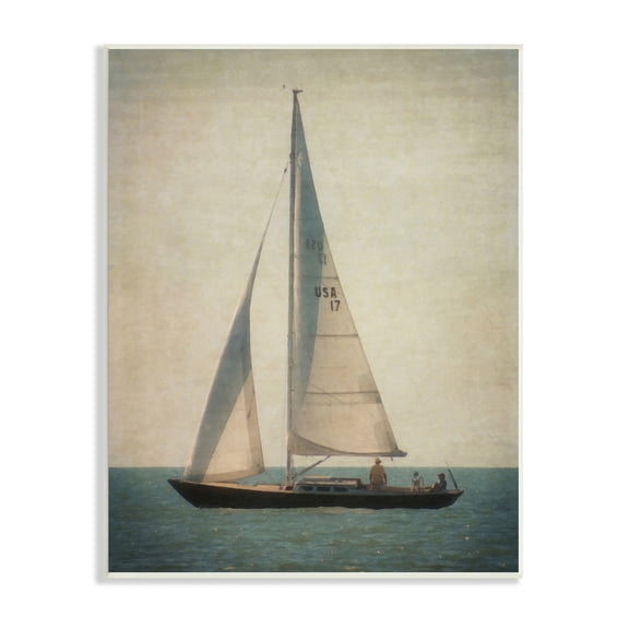 Stupell Industries Lone Sailboat People Relaxing Quiet Ocean Landscape Painting Unframed Art Print Wall Art, Design by Graffitee Studios
