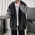 thumbnail image 5 of Unisex Hooded Jacket Color Block Patchwork Plush Lining Single-breasted Coldproof Autumn Winter Thicken Couple Coat Streetwear, 5 of 7