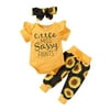 Newborn Kids Baby Girl Clothes Summer Little Miss sassy Ruffle Short Sleeve Tops Romper Sunflower Pants Headband 3Pcs Set Outfit