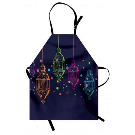 

Lantern Apron Candles in Night Sketch in Various Colors with Dots Arabian Motifs Unisex Kitchen Bib Apron with Adjustable Neck for Cooking Baking Gardening Dark Purple Multicolor by Ambesonne