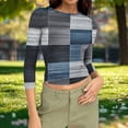 thumbnail image 5 of Womens Slim Fit T-shirts 3/4 Sleeve Crewneck Plus Size Y2k Crop Tops Graphic Base Tee Shirt S-3X Casual Spring (M, Gray|Plaid), 5 of 7