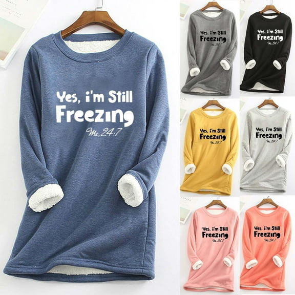 GERsome Women's Winter Warm Sherpa Lined Sweatshirt Pullover Crewneck Long Sleeve Fleece Lined Shirts Loungewear Tops S-XXXXXL /L