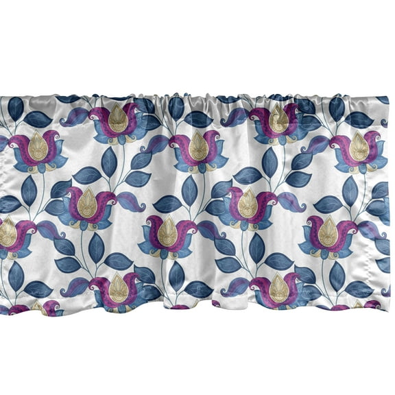 Ambesonne Flower Window Valance, Vibrant Vintage Shabby, 54" X 12", Blue Violet Grey