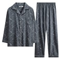 thumbnail image 5 of TKKCS Mens 100% Cotton Long Sleeve Pajama Set Button Down Notch Collar Soft Loose Fit Sleep Loungewear with Pockets Black 3XL, 5 of 7
