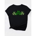 thumbnail image 2 of 1pc Women'S Casual Crew Neck T-Shirt with Green Clover Print, Polyester Knit Fabric, Medium Stretch, Short Sleeve Fashion Top for Spring/Summer/Fall, 2 of 7