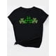 thumbnail image 2 of 1pc Women'S Casual Crew Neck T-Shirt with Green Clover Print, Cotton Knit Fabric, Medium Stretch, Short Sleeve Fashion Top for Spring/Summer/Fall, 2 of 7