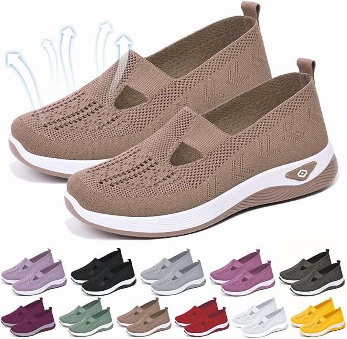 Willtoo Women's Woven Orthopedic Breathable Soft Shoes Go Walking Slip on Diabetic Foam Shoes Hands Free Slip in Sneakers Arch Support Khaki