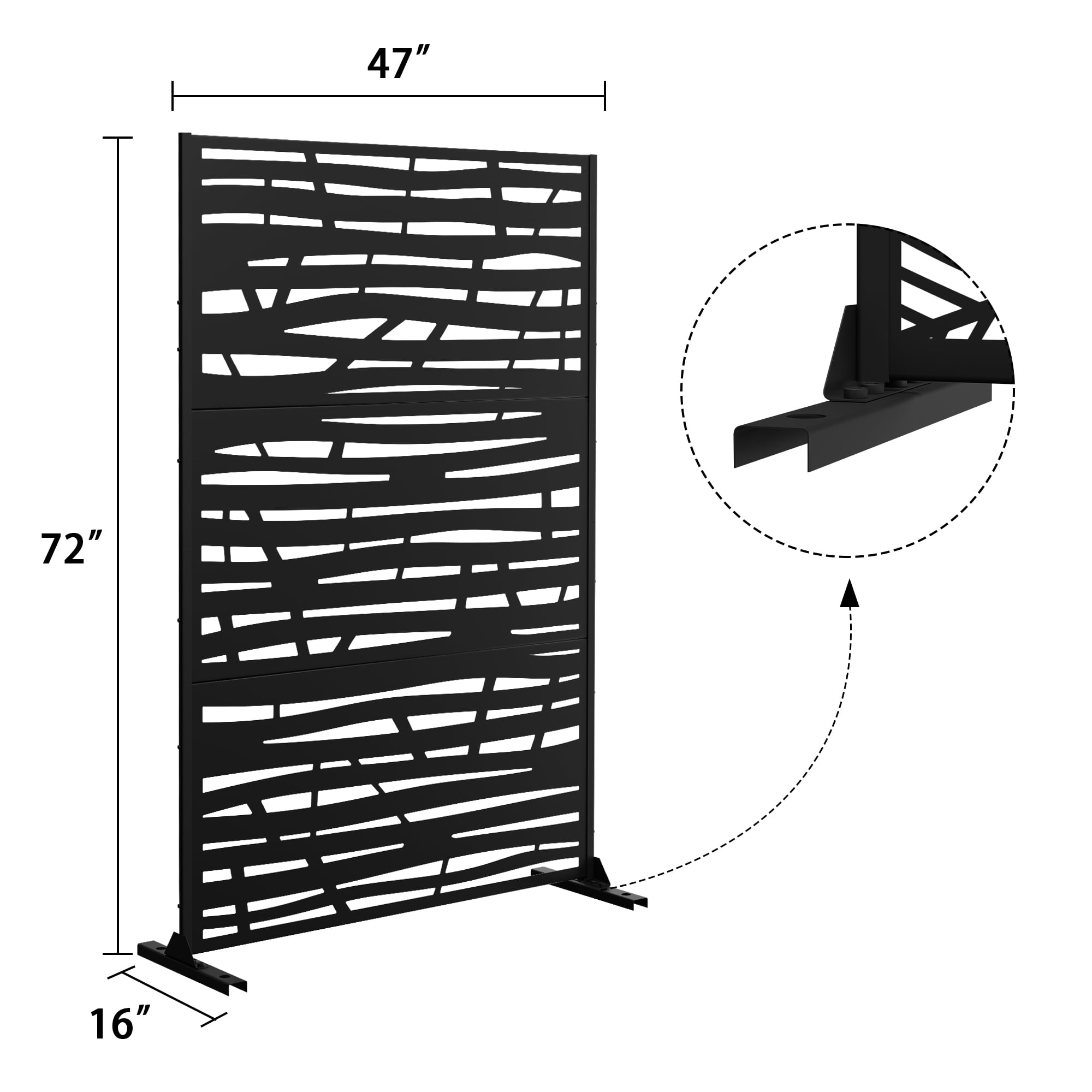 72"x47" Outdoor Privacy Screen with Stand Metal Balcony Decorative Screen,Black