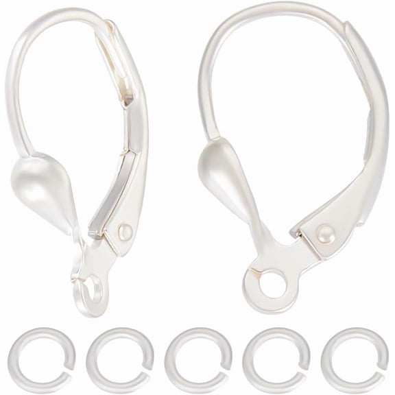 1 Box 4Pcs Leverback Earring Findings 925 Sterling Silver French Earring Hooks 17x9x1.6mm Interchangeable Dangle Ear Wire Findings with 10Pcs Jump Ring for DIY Jewellery Making
