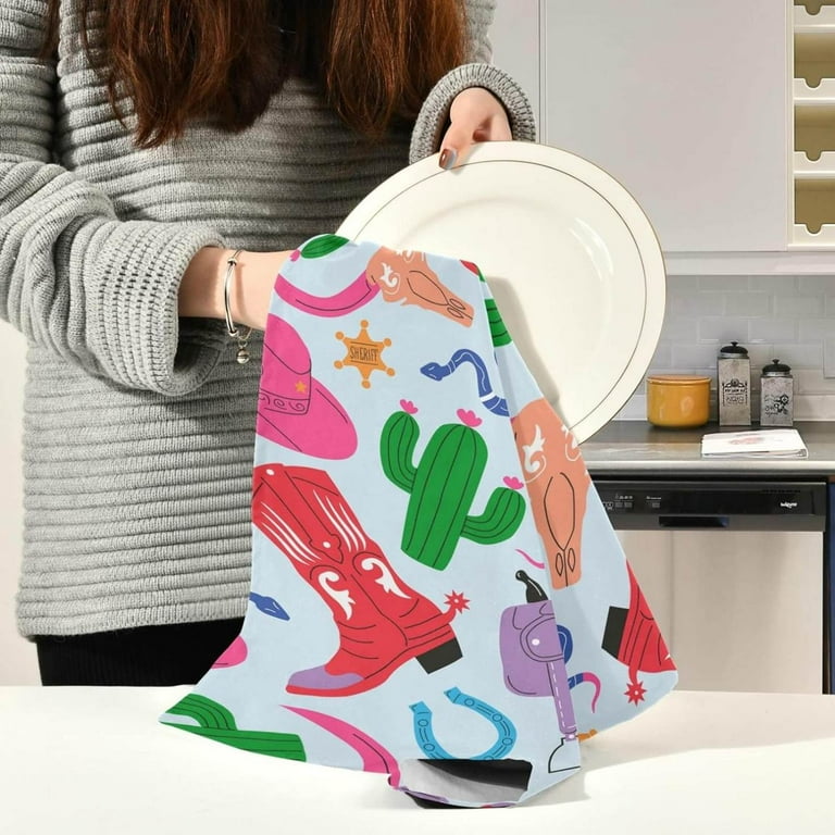 Cowboy Western Theme Pattern Kitchen Dish Towels Set of 1, Wild