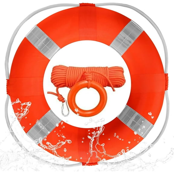 Lifebuoy Set 20Inch Life Preserver Ring and Water Floating Lifesaving Rope 98.4FT,Swim Foam Ring Buoy Set,Swimming Pool Safety Throwing Rings with Perimeter Rope,Throwable Flotation Device