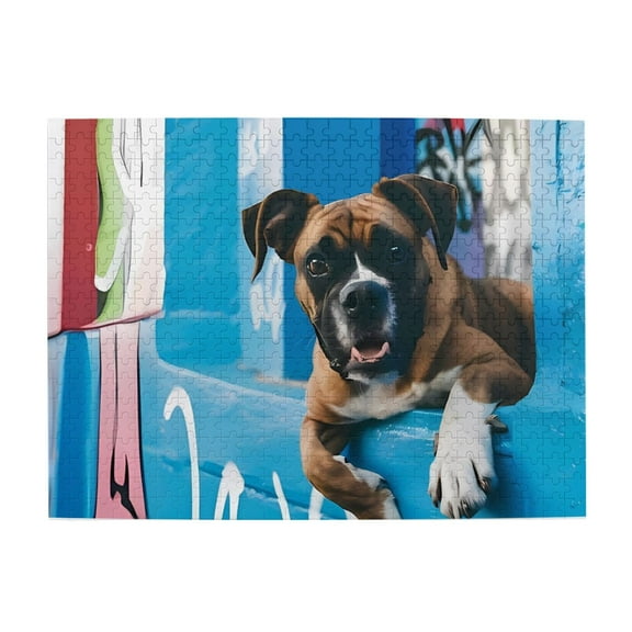 500-Piece Wooden Jigsaw Puzzle for Adults - Boxer Dog Window Graffiti , Fun & Relaxing Family Game, No-Dust Interlocking Pieces, Perfect Wall Decor & Holiday Gift