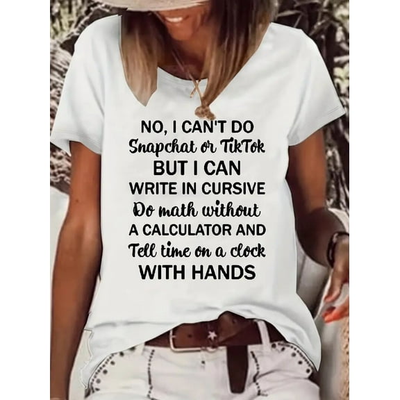 MORTTIC Women's Casual Short Sleeve T-Shirt Funny Letter Print Crew Neck Graphic Tee Top, S