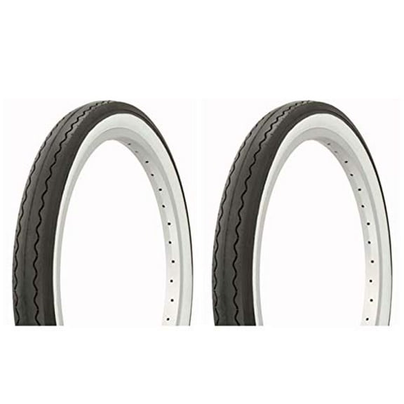 Lowrider 20" x 2.125" Black/White Side Wall HF-841 Clincher Grooved Tires Set for Cruiser & BMX Bikes