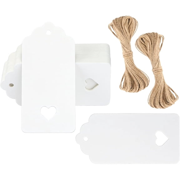Gift Tags with String, Hollow Heart Gift Tags, Blank Label Hang Tag, Heart Wedding Favors Tag, White Paper Hangtags for Valentine's, Mother's Day, Christmas Party Favors