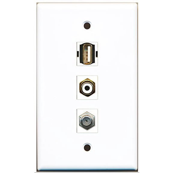 RiteAV - 1 Port RCA White and 1 Port Coax Cable TV- F-Type and 1 Port USB A-A Wall Plate
