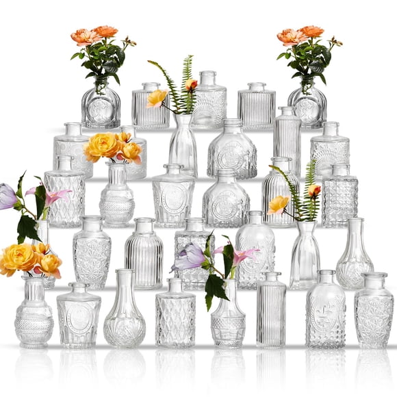 Juego de 32 jarrones de cristal ODBCYWM, diseño vintage, cristal transparente