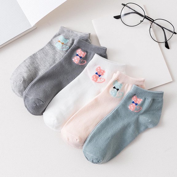TELOLY Women'S Socks 5 Pack Cute Cat Printed No Show Socks Breathable Thin Comfortable Invisible Summer Casual Womens No Show Socks Hosiery